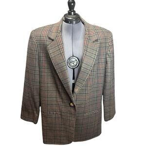 VTG Sag Harbor Wool Blend Tweed Blazer Sz 12 Lined Single Button Brown Plaid